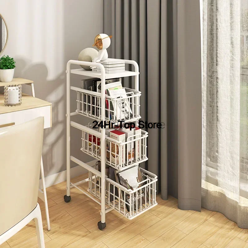 

Drawer Type Kitchen Trolleys Wrought Iron Floor Cart Modern Kitchen Furniture Household Gap Storage Rack Melon and Fruit Rack