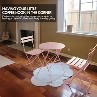 3-Piece Bistro Table and Chairs, Wrought Iron Bistro Set, Anti-Rust, Waterproof Folding Cafe Table and Chairs Set of 2, Foldable 2