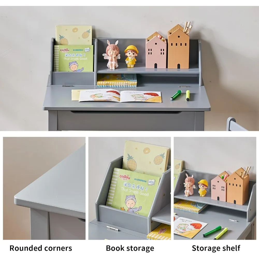 Kid Desk and Chair Set – Bamboo Lift-Top Child Desk with Storage and Hutch, Ideal Kids Desks for Homework, Compact Design 4