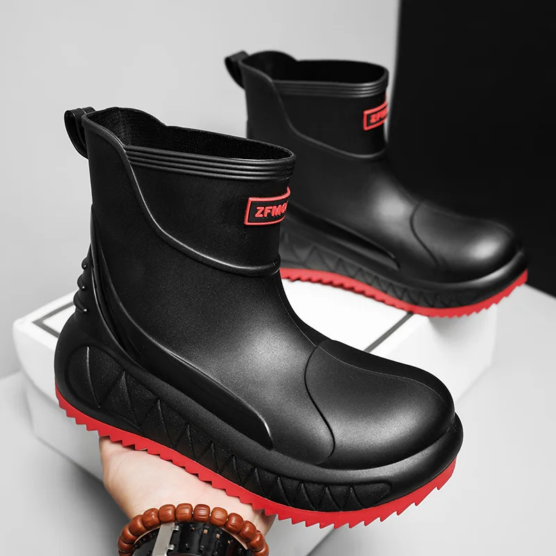 Bottes pluie courtes homme mode pêche extérieur chaussons imperméables PVC anti-dérapantes cuisine lavage auto