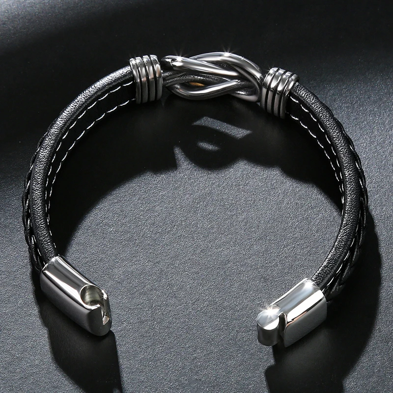 MOZO FASHION New Classic Men Bracelet Leather Stainless Steel Charm Women Punk Multi Color Jewelry Gifts 074