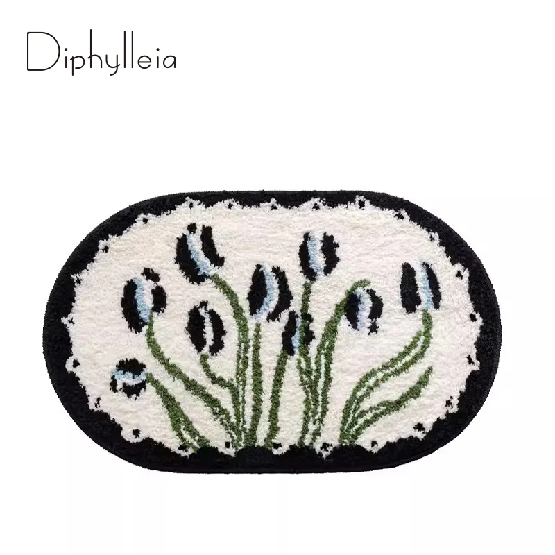 

Diphylleia прикроватный коврик с черным тюльпаном и цветочным рисунком INS стильные супер мягкие ворсовые коврики в стиле бохо шикарный декоративный коврик для ванной и спальни 50x80 см