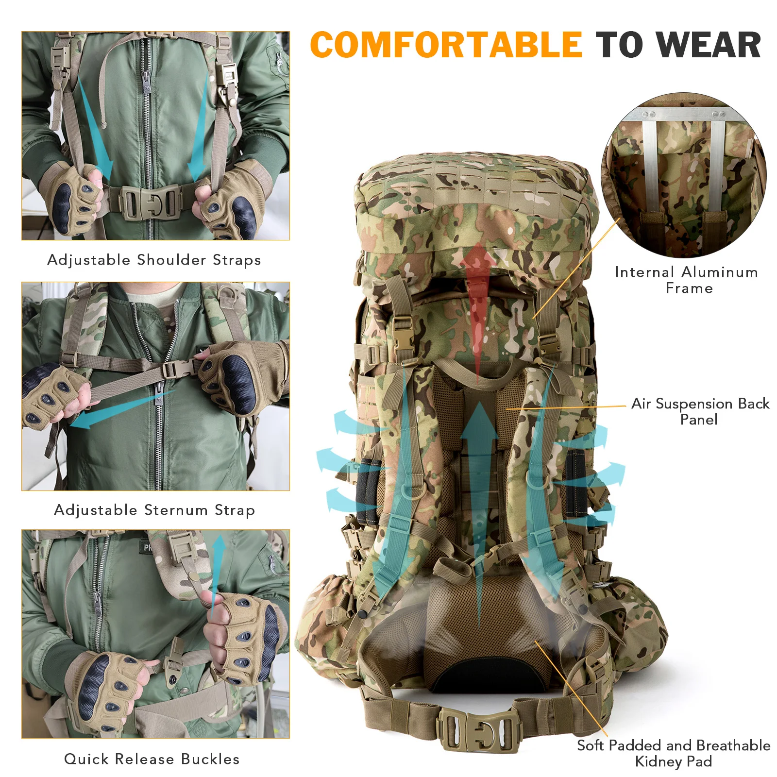 MT Military ILBE Army Large Rucksack with Detacheable Tactical Assault Backpack and Hydration Pack Metal Frame Multicam Olive 3