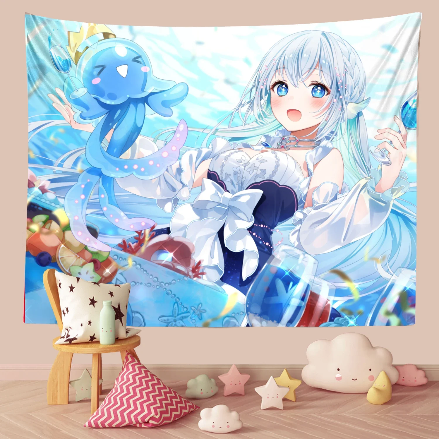 

Ins Cute Beautiful Girl Anime Tapestry Wall Hanging Cloth Dormitory Bedroom Background Wall Decoration Carpet Tablecloth