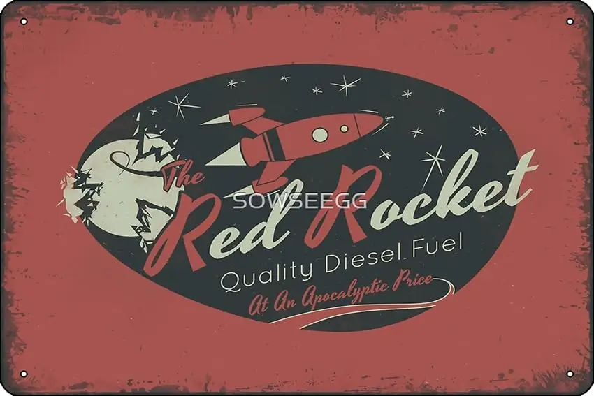 Distressed Red Rocket Metal Print - Humorous Wall Decor for Game Room or Man Cave