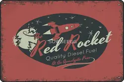Distressed Red Rocket Metal Print - Humorous Wall Decor for Game Room or Man Cave (Aluminum sign)