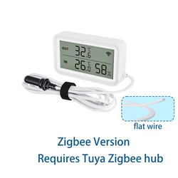 WiFi Temperature and Humidity Sensor with LCD Display and External Probe - Smart Home Compatible - Flat Wire Zigbee