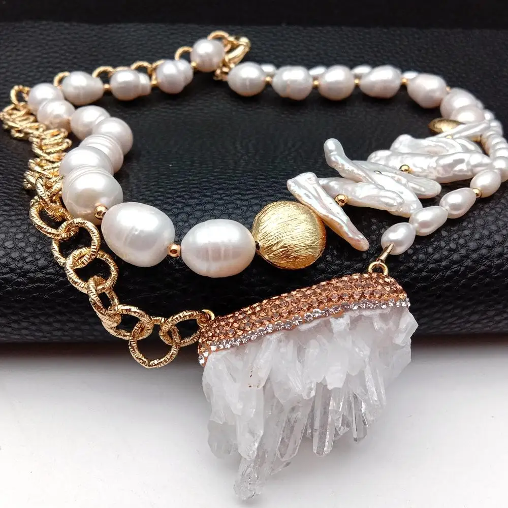 Y.YING-collar de perlas Biwa de arroz blanco perla cultivadas en agua  dulce, colgante de cuarzo Natural, piedras preciosas, joyería hecha a mano  _ - AliExpress Mobile