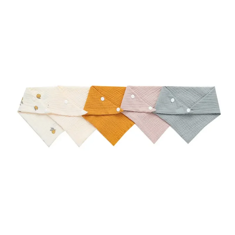 Baby Bib Newborn Baby Bibs Feeding Drool Bibs Solid Color Cartoon Snap Button Soft Triangle Towel Cotton 5Pcs/Set