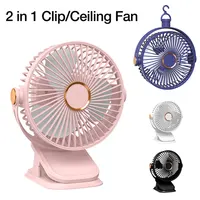 Ventilateur de refroidissement portable 1200 mAh à clipser sur bord de table avec crochet, ventilateur de plafond pour la maison et le bureau, 5 niveaux d'angle réglable, ventilateurs de refroidissement d'air 1
