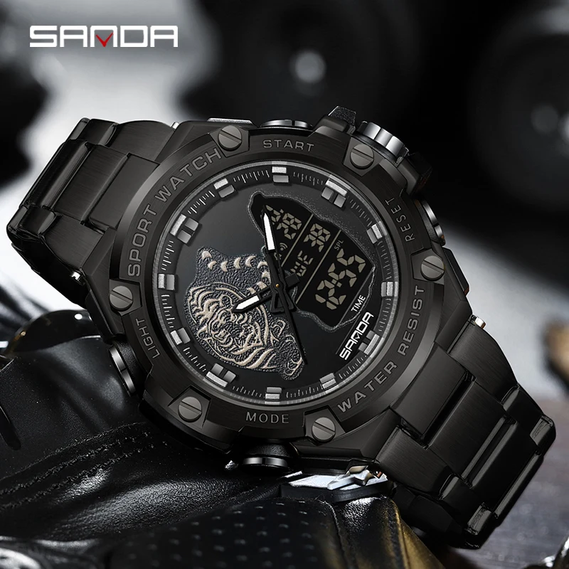 

SANDA 2023 New Sport Military Men's Watches 50M Waterproof Dual Display Wristwatch Male Clock Stopwatch Relogio Masculino 3173