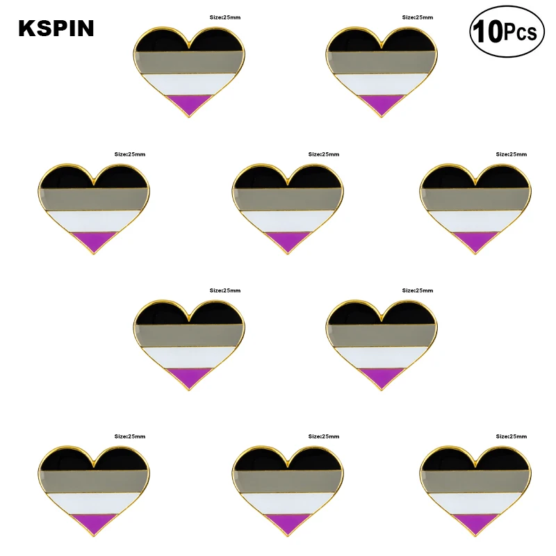

Asexual Pride Heart Shape Lapel Pin Flag badge Brooch Pins Badges 10Pcs a Lot