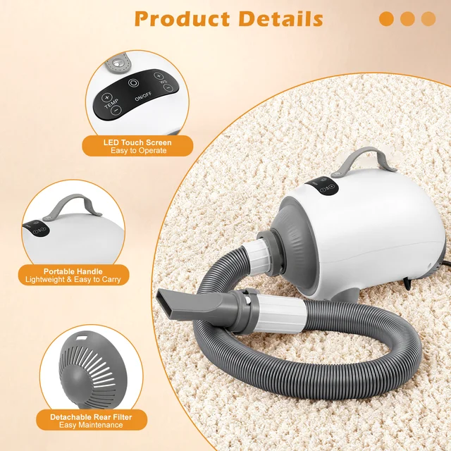 Dog Hair Dryer With Adjustable Temperature Speed Pet Grooming Set Dog Grooming Dryer Blower, Pet Dryer Cool/Warm/Hot Cycle Mode 2
