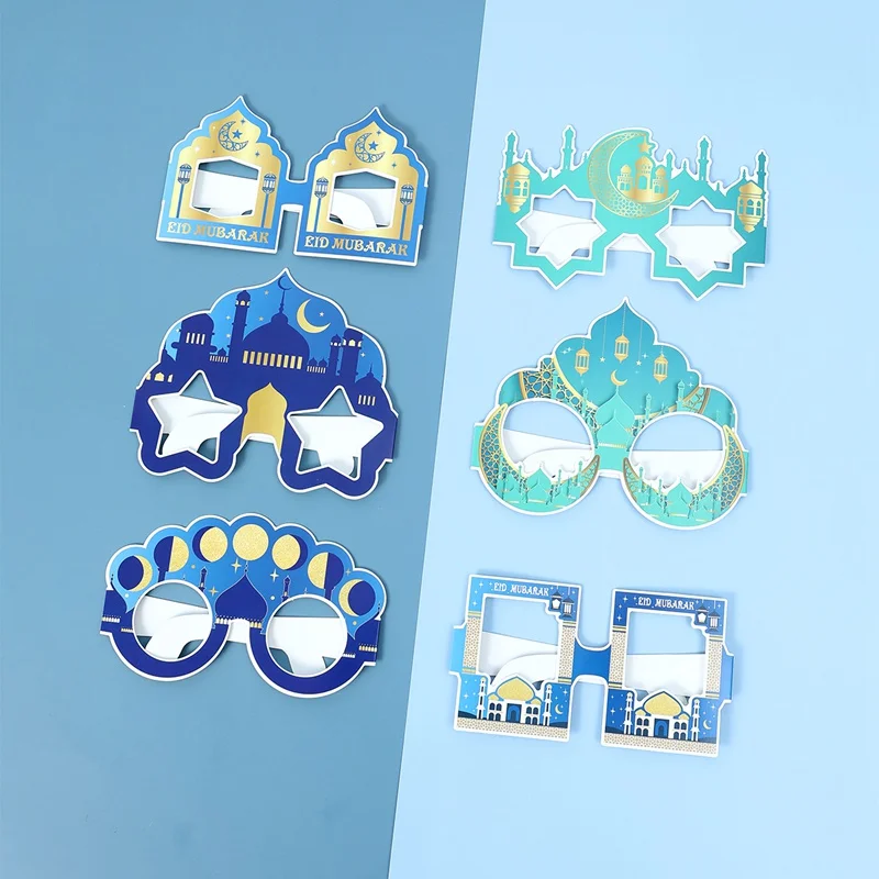 Paper Glasses EID Mubarak 2024 Ramadan Decorations For Home Islamic Muslim Photo Booth Props Gifts Eid Al Adha Party Supplies