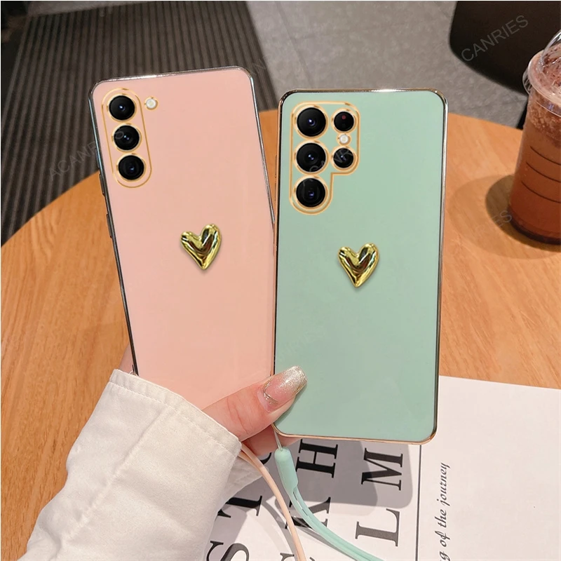Gold Heart Plating Silicone Soft Case - 3D Design Cover