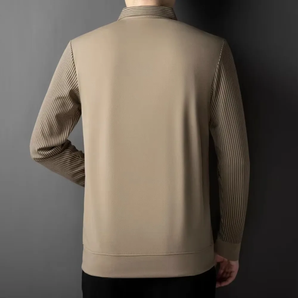 2025 اثنين من الياقات وهمية رجل يوميا عارضة المحملة طويلة الأكمام البلوز البلوز قمم التلبيب بولو المحملة