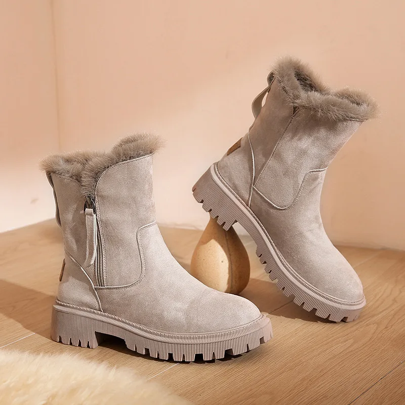 

Snow Boots for Women 2023 Winter Warm Plush Fashion Platform Ankle Boots Non-slip Short Plush Suede Cotton Women Shoes
