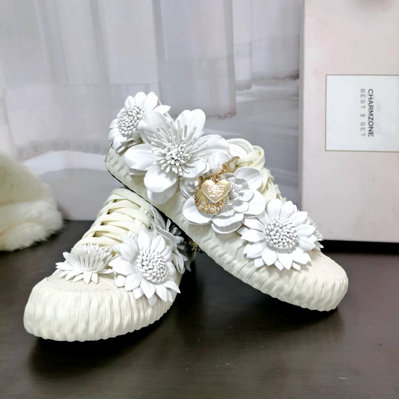 

Универсальные парусиновые туфли на толстой подошве, маленький белый цвет, ракушка, цветок, новинка весны