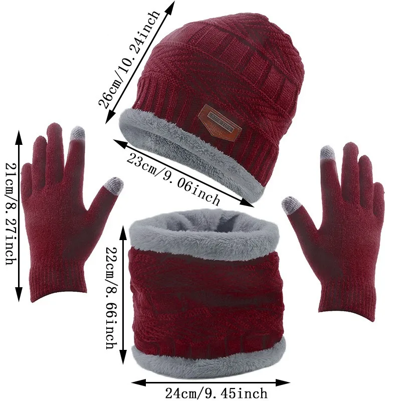 Winter Warm Velvet Hat Scarf Gloves Set 3pcs/Set for Men Women Outdoor Riding Hat Beanies Neck Protection Scarf Cap winter hat winter accessories knitted hat scarf set