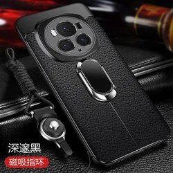 Enhanced Magnetic Phone Case with Holder Ring, PU Silicone Shockproof Bumper Cover for Honor Magic 5Pro (Black)