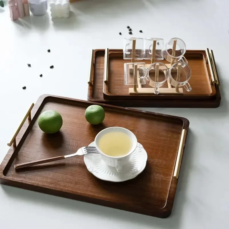 Wooden Serving Tray Utensil Organizer Rectangular Wooden Tray for Water Cup Fruit Food