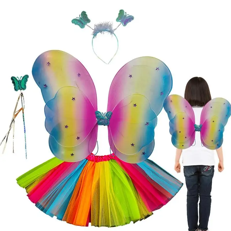 Butterfly Wings Cloth Children's Fairy Costumes Lights B 4 Pcs Butterfly Wand Cosplay Accessories Dress Up Fairy Wings For