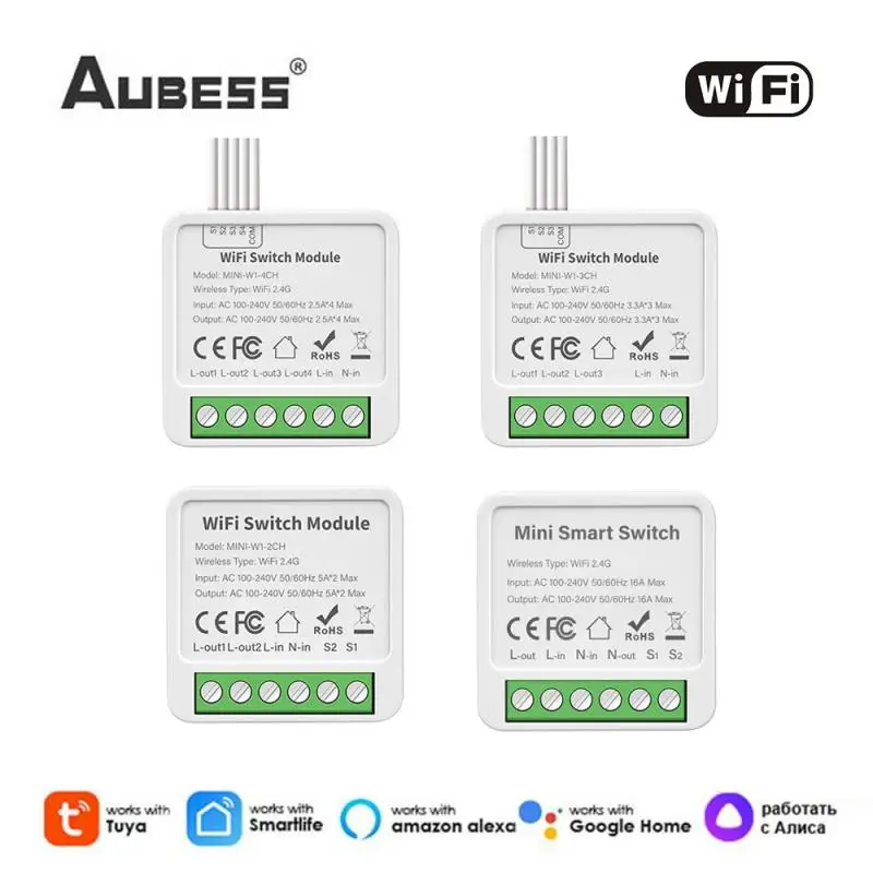 16A 10A Tuya WiFi Mini DIY Smart Switch 1/2/3/4 Gang Control Smart Home Automation Module Via Alexa Google Home Alice Smart Life