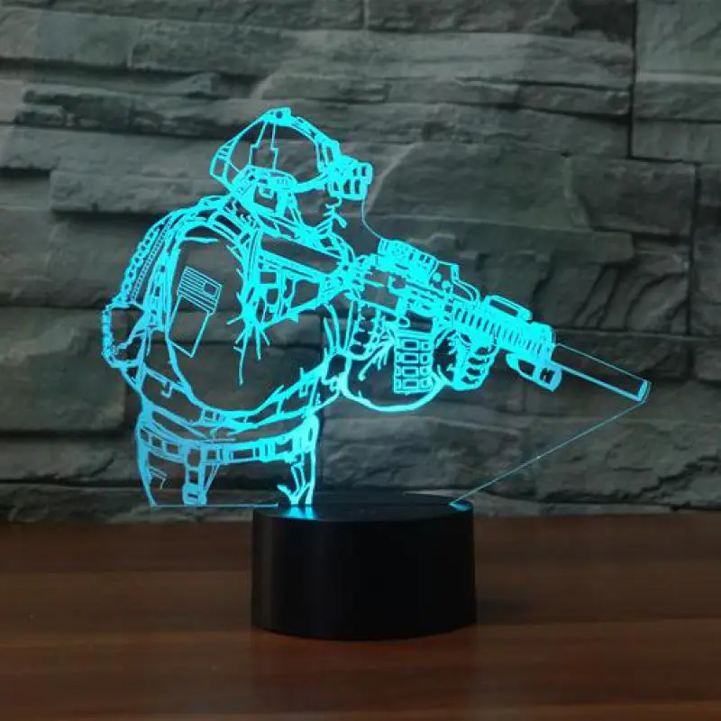 

Hunter Soldier 3d Small Night Light Touch 7 Color Change Gift Boys Table Lamps For Living Room Desk Lamp Baby Room Decor