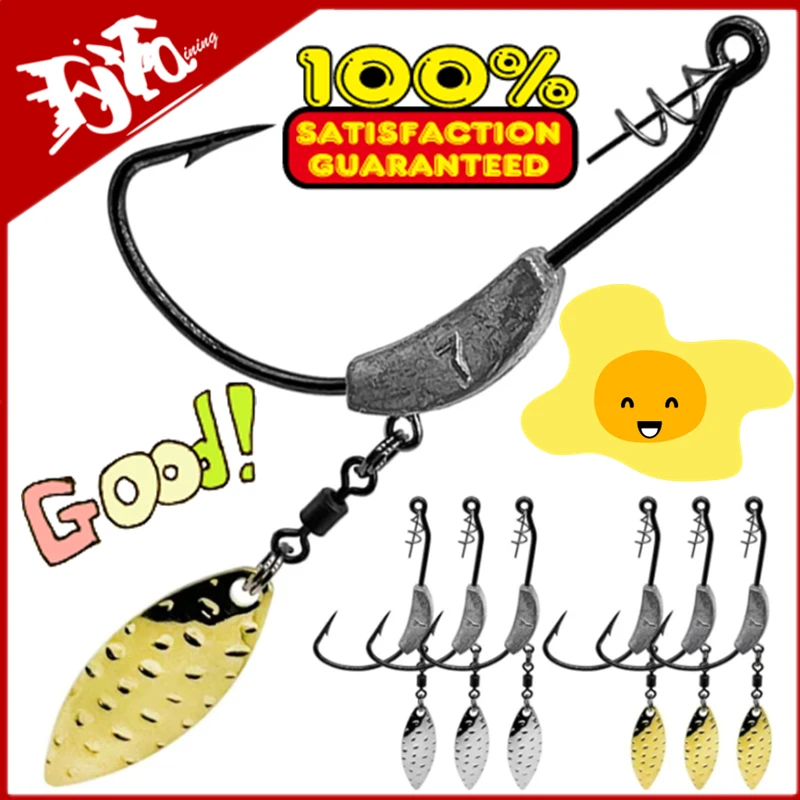 Hameçons offset weighted crank avec sequins - pour montages Texas rigs et leurres crankbaits