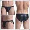 Sexy Men Faux Leather Briefs Gay Underwears Bulge Penis Pouch High Slit Male Panties Erotic Jockstrap Underpants Fetish Lingerie 6