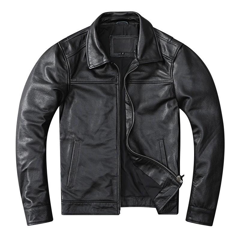Men Real Cowhide Leather Jacket Slim Spring Autumn Asian Size 6XL
