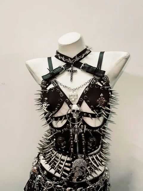 Halter Neck Spikey Cut Out Top Belt and Skirt 2