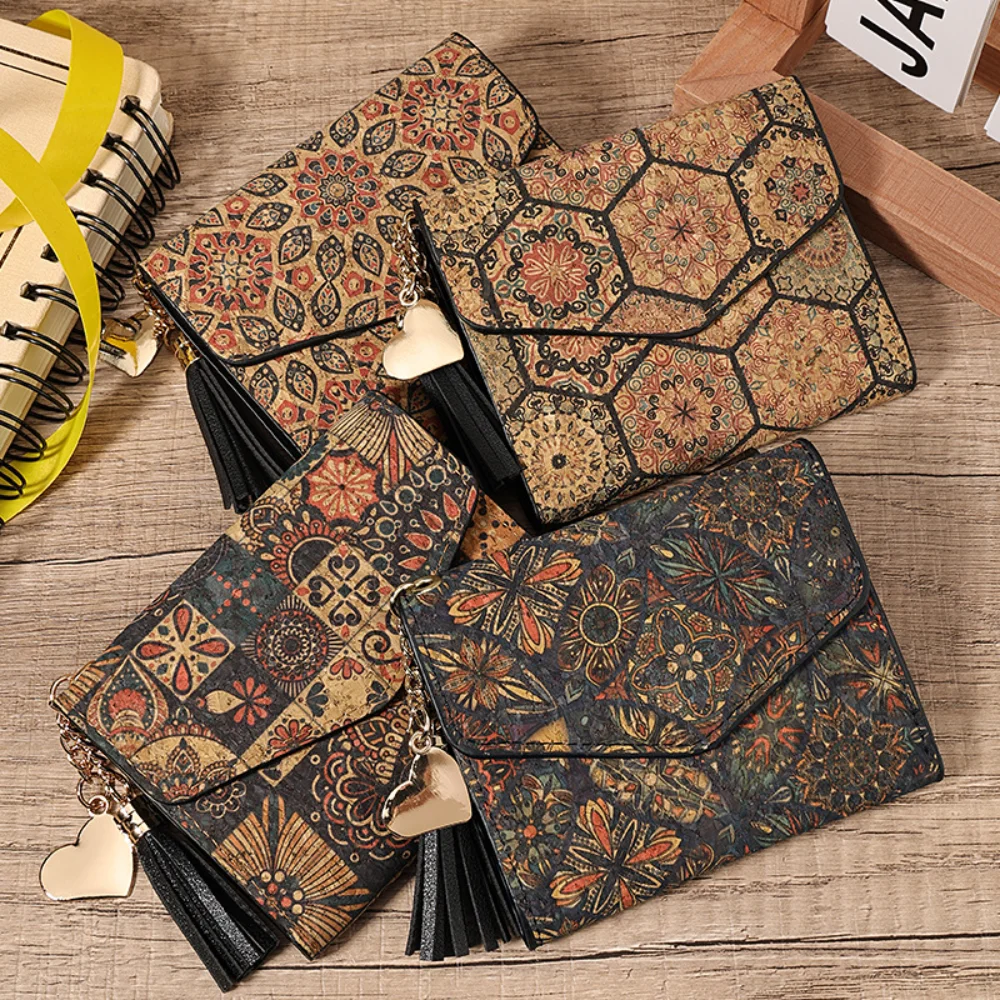 Creative Women Wallet National Design Purse Multi-Card Position Retro Lady Small Cork Thin Card Pocket Big Capacity Coin Purse