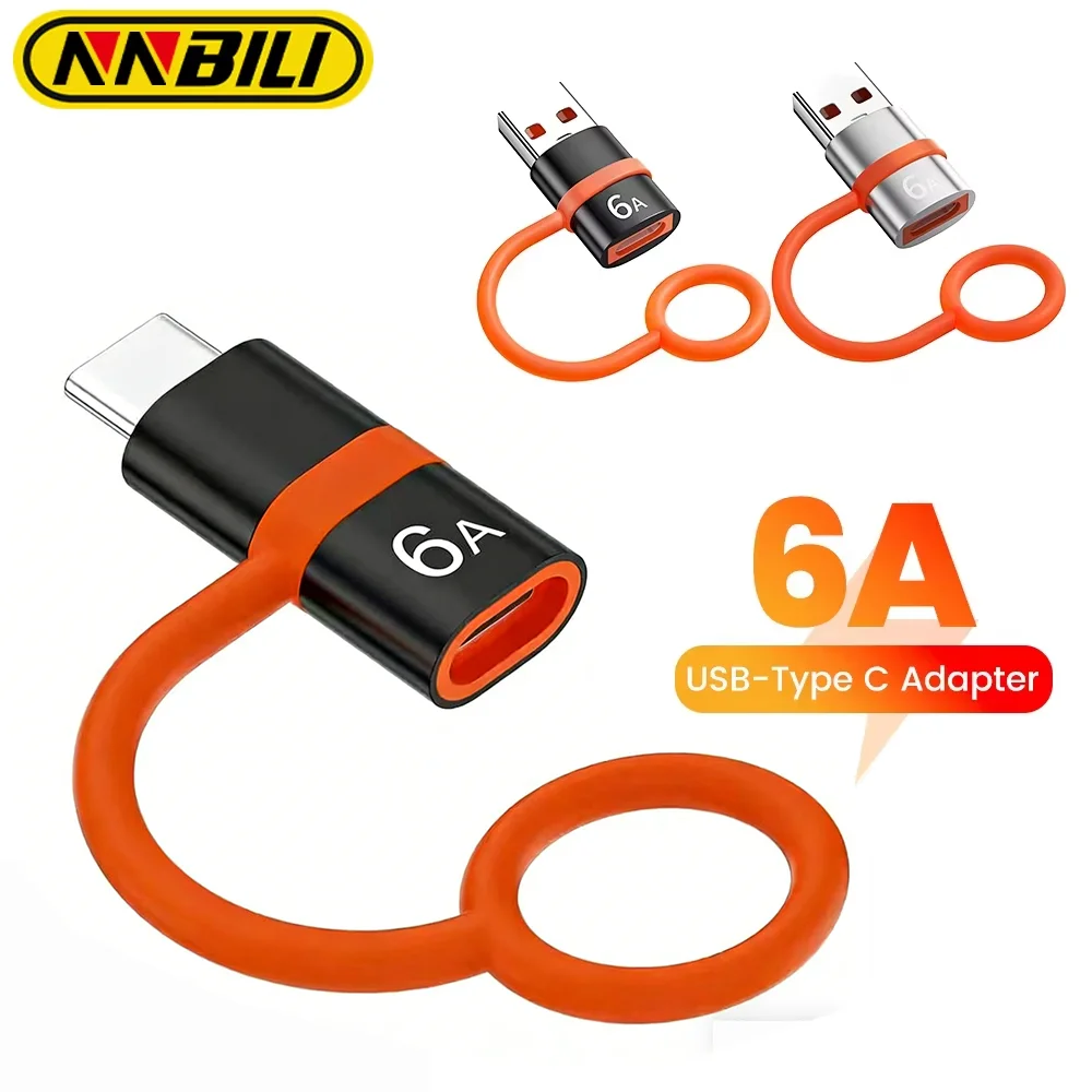 NNBILI USB A형(수) - C형(암) OTG 6A 고속 충전 C형(수) - iP(암) 어댑터 (핸드폰 액세서리용 끈 포함)