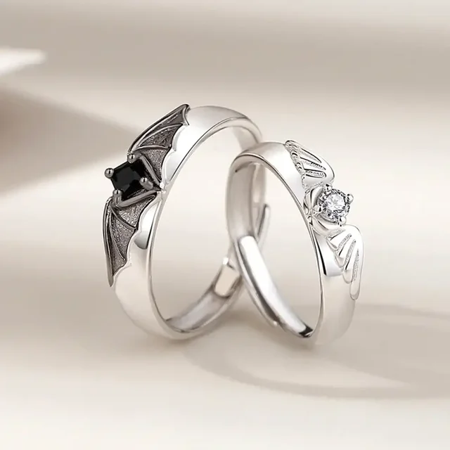 Fashion Delicate Trendy Niche Personalized Couple Angel and Demon Couple Opening Adjustable Rings Jewelry Gift Accessories