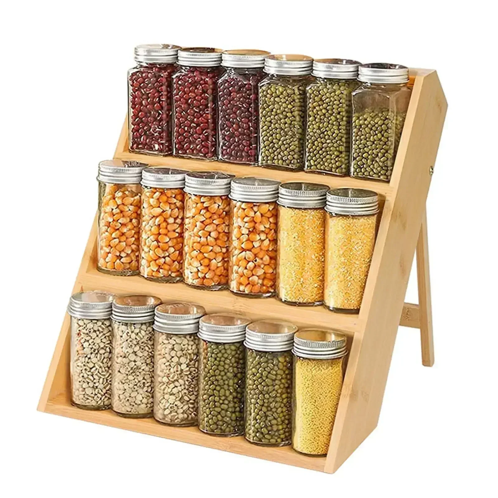 

Spice Jar Tier Countertop Rack 3 Bamboo Seasoning Kitchen Bottle Shelf Ladder Storage Standing