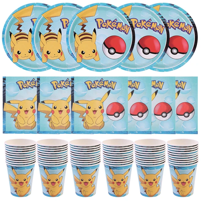 Rosa pokemon pikachu festa de aniversário decoração tema pokemon utensílios  de mesa placa de papel copo crianças menino menina festa de aniversário  suprimentos - AliExpress