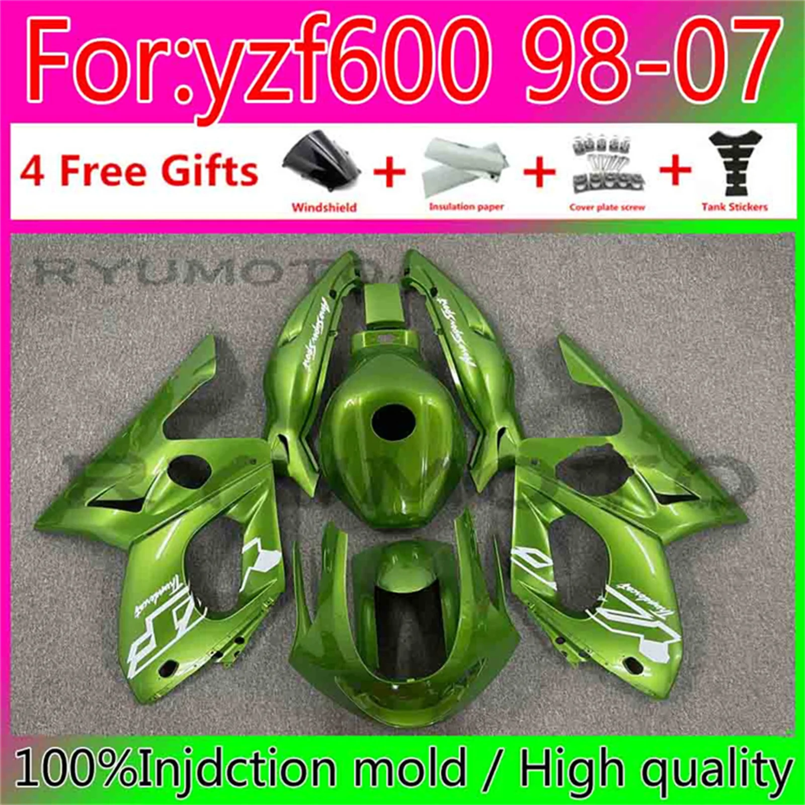 

Комплект обтекателей для мотоцикла ABS для Yamaha YZF 600 1997-2007 YZF600 97 98 99 00 01 02 03 04 05 06 07 обтекатели зеленые