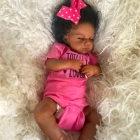 50 CM Finished Reborn Baby Doll LouLou Sleeping African American Girl Newborn Dark Skin Soft Hand-Rooted Hair Christmas Gift Toy