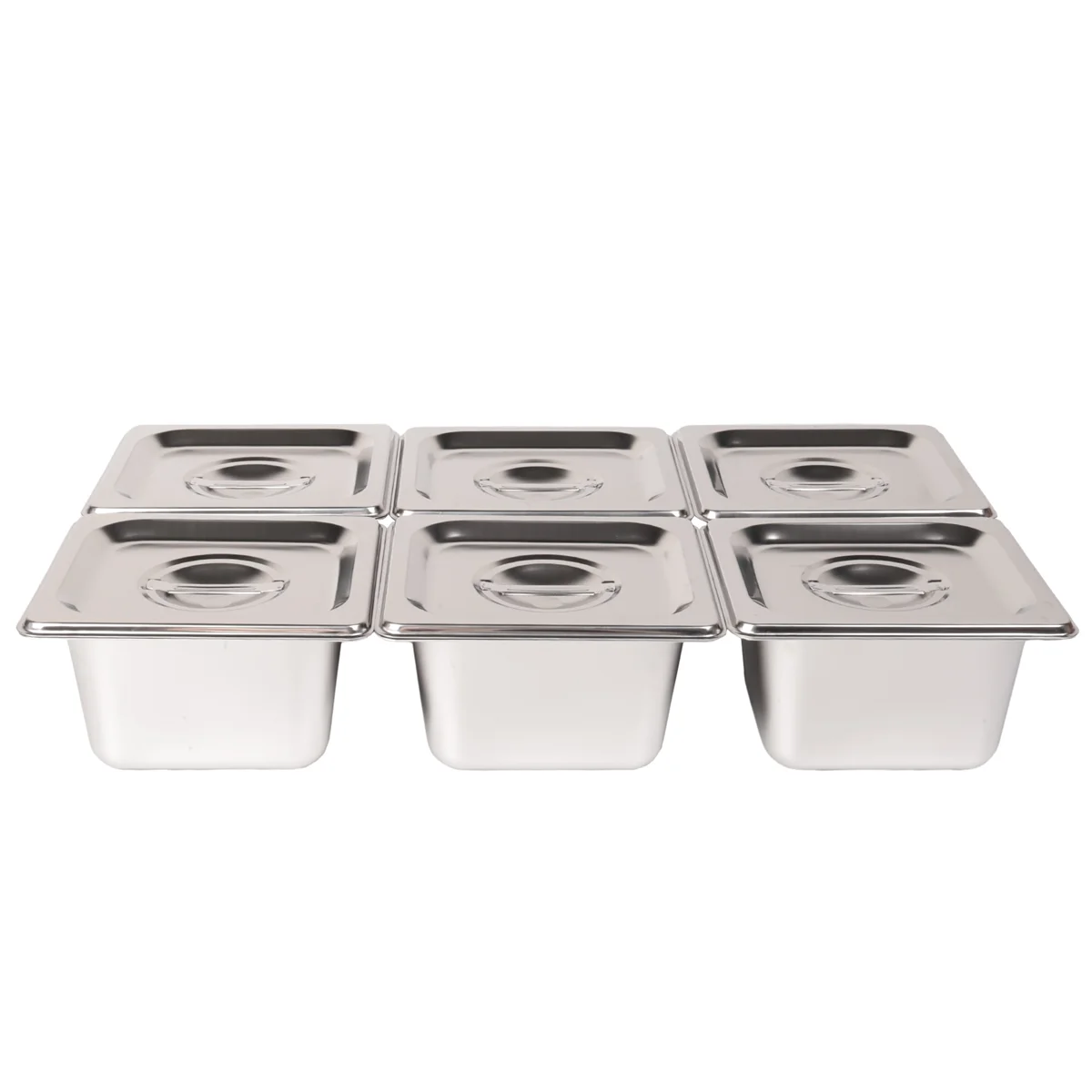 6 Pack Anti-Jam Slotted Hotel Pans with Lids, 1/6 Size 4 Inch Deep, Commercial 18/8 Stainless Steel Steam Table Food Pan 3