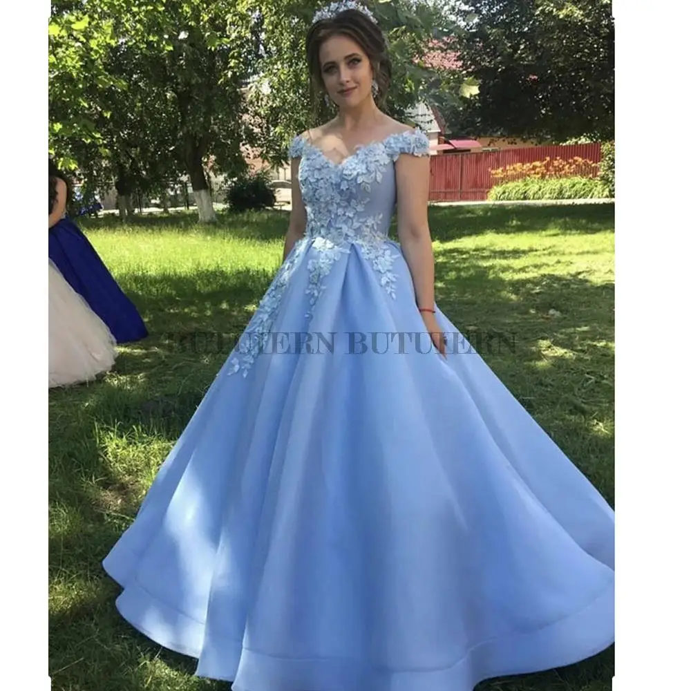 

Vestidos De Gala Evening Dresses A-Line Off The Shoulder Flowers Appliques Dubai Saudi Arabic Long Evening Gown Prom Dress