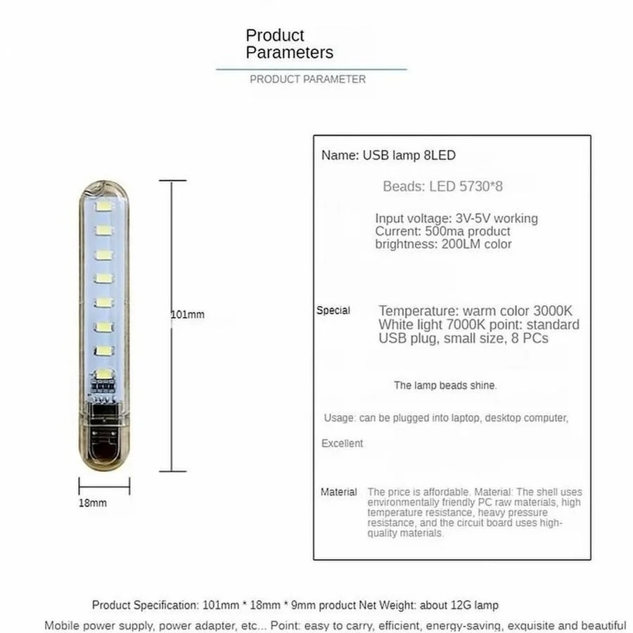 PwwQmm Mini USB LED Table Lamp Portable Reading Desk Light For Camping Power Bank Notebook 8Leds Book Night lights Flashlight led light desk lamp night light led desk lamp book light mini night light mini led light