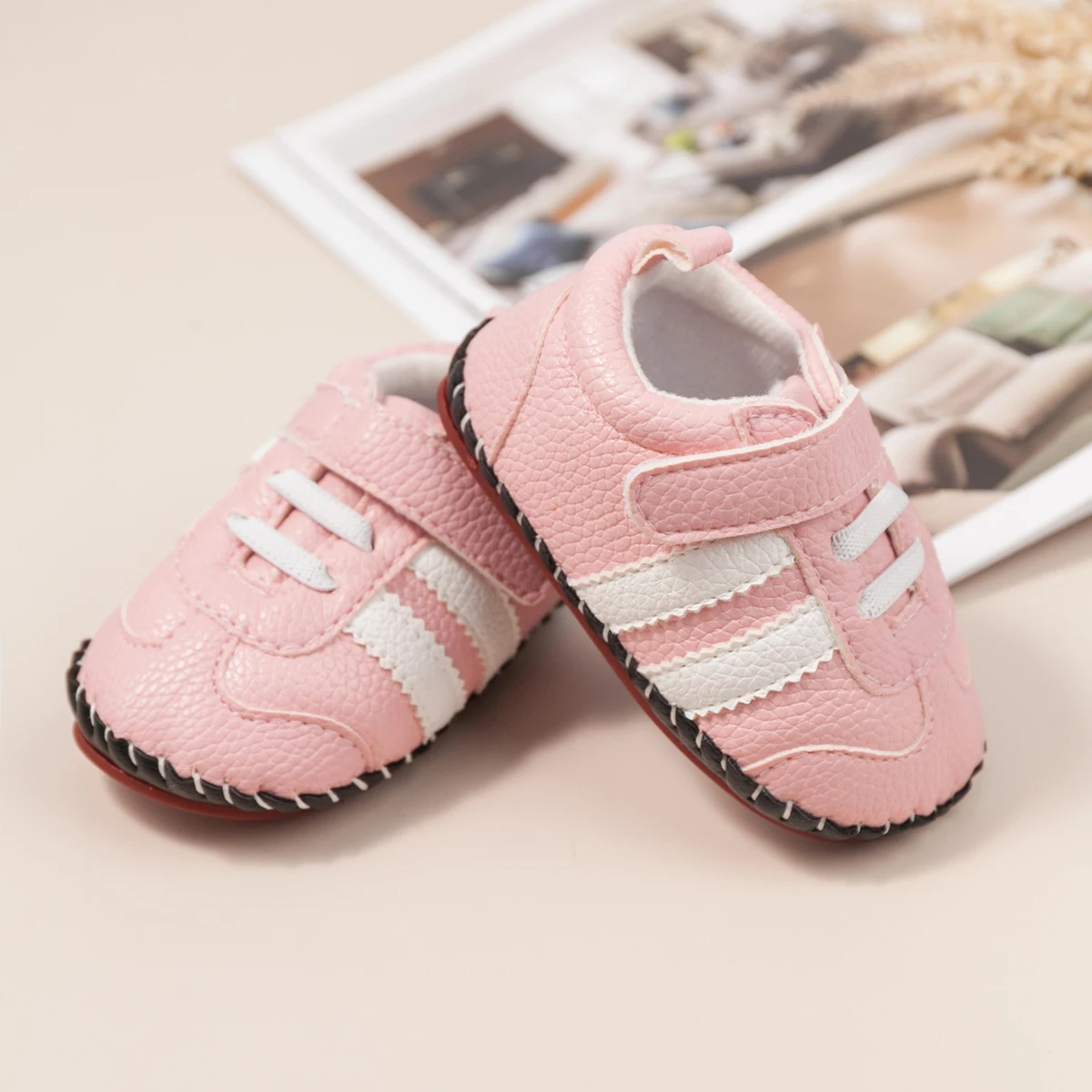 Nette Cartoon Baby Junge Mädchen Leder Casual Sneaker Exquisite Blume Herz Gestreiften Erste Wanderer Gummi Weiche Anti-slip Flache sohle – Detail 7