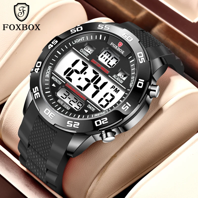 FOXBOX New Watch Men Digital Military Wristwatch Business Sport Alarm