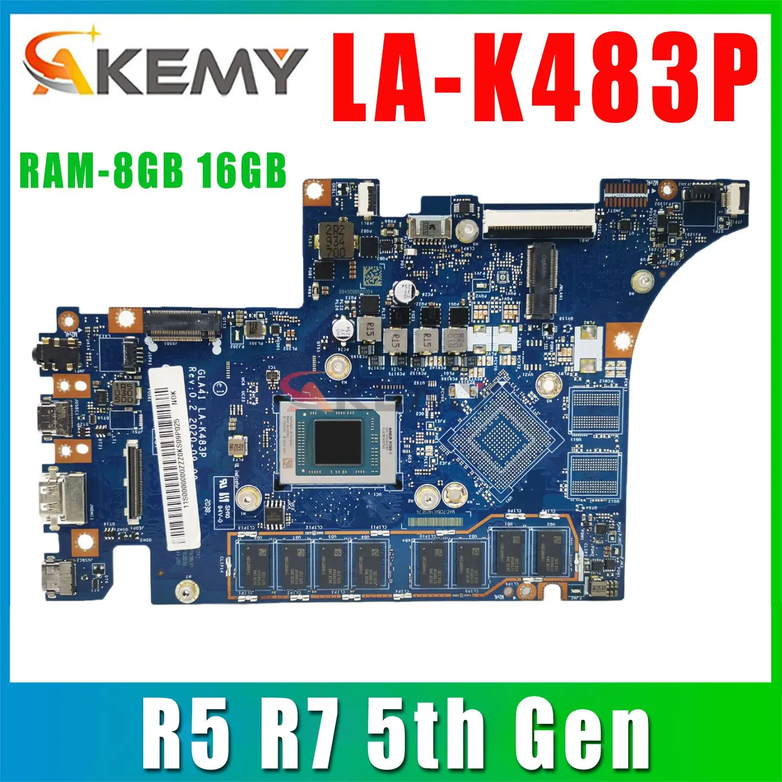 

GLA41 LA-K483P For Lenovo Ideapad 5 Pro-14ACN6 Laptop Motherboard Netbook Mainboard With R5 R7 CPU.RAM-8GB 16GB.MX450 2G GPU