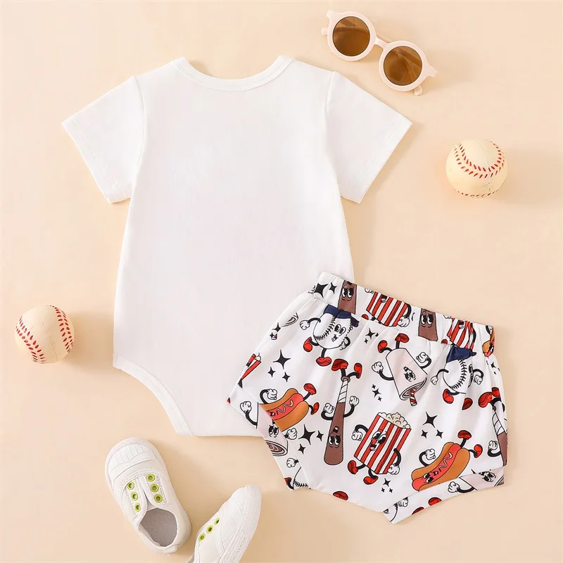 

Newborn Baby Girl Baseball Outfits Little Sister Biggest Fan Short Sleeve Romper Shorts Headband 3Pcs Summer Set