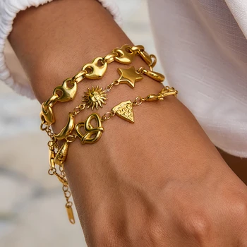 Uworld Minimalista Bracciale con fiocco Hornbag in acciaio inossidabile placcato color oro 18 carati Accessori da donna Regalo per feste 1