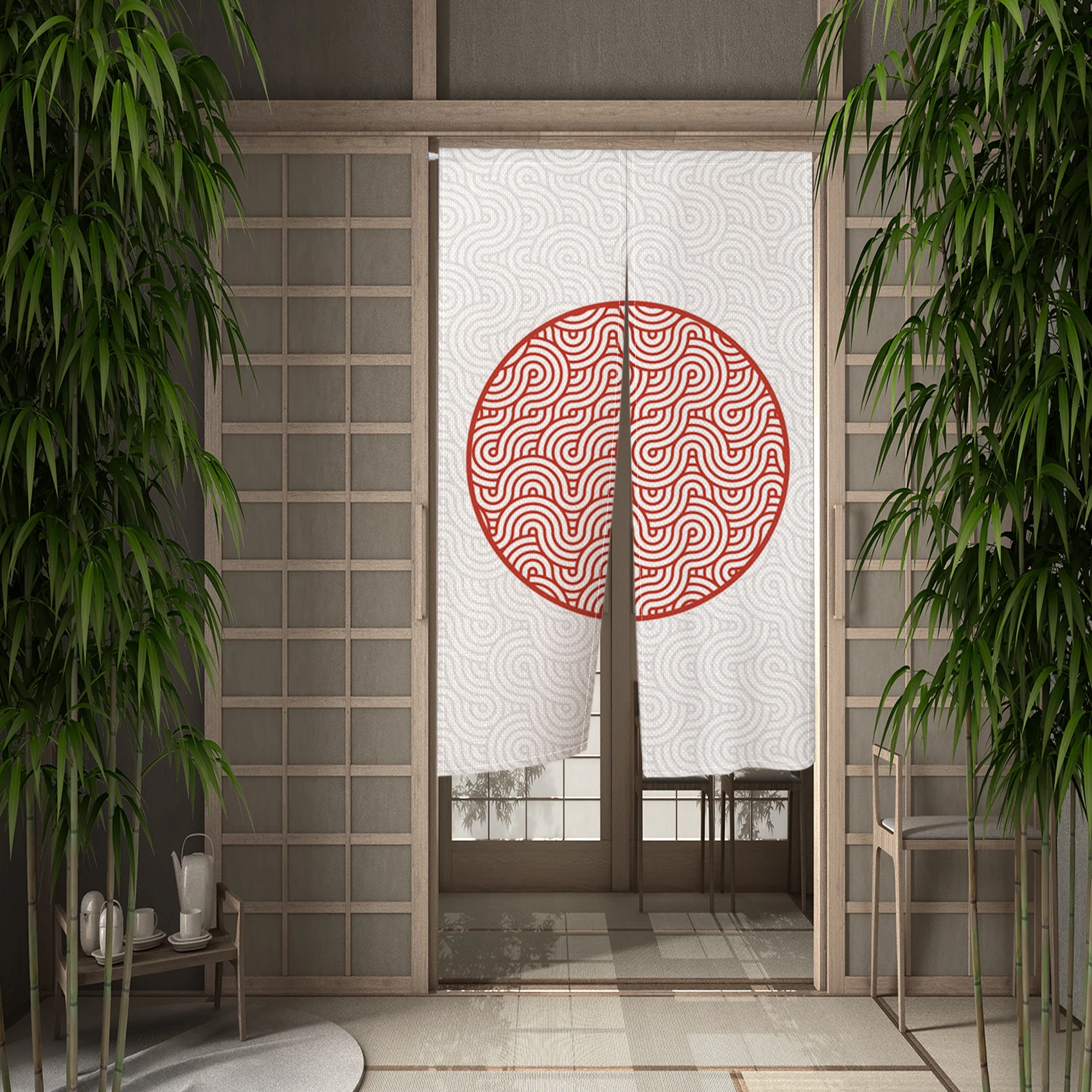 Japan Door Curtains Red Sun Japanese Shrine Door Red Round Plum Blossom Noren Kitchen Room Partition Half Curtains Blocking 6