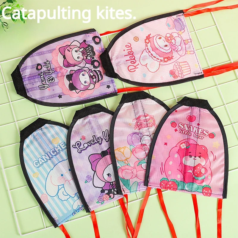 

Sanrio Kawaii Kuromi My Melody Cartoon Anime Handheld Fan Children's Leather Band Gliding Kite Outdoor Sports Toys Boy Gift