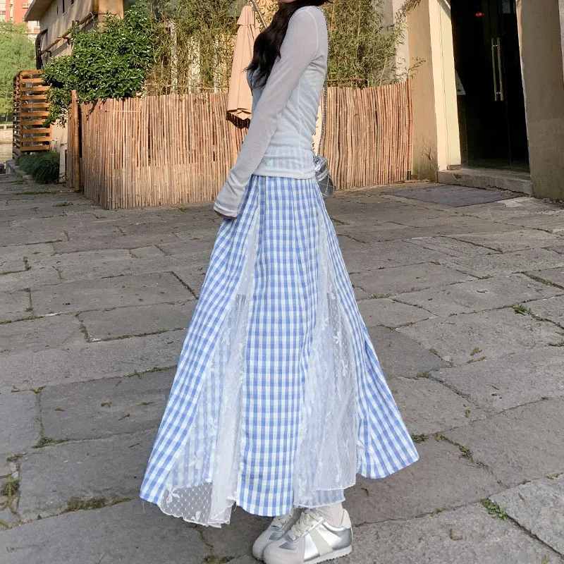 Fashion Lace Patchwork Long Skirt Women Vintage Streetwear Fashion Lace Patchwork Long Skirt Women Vintage Streetwear